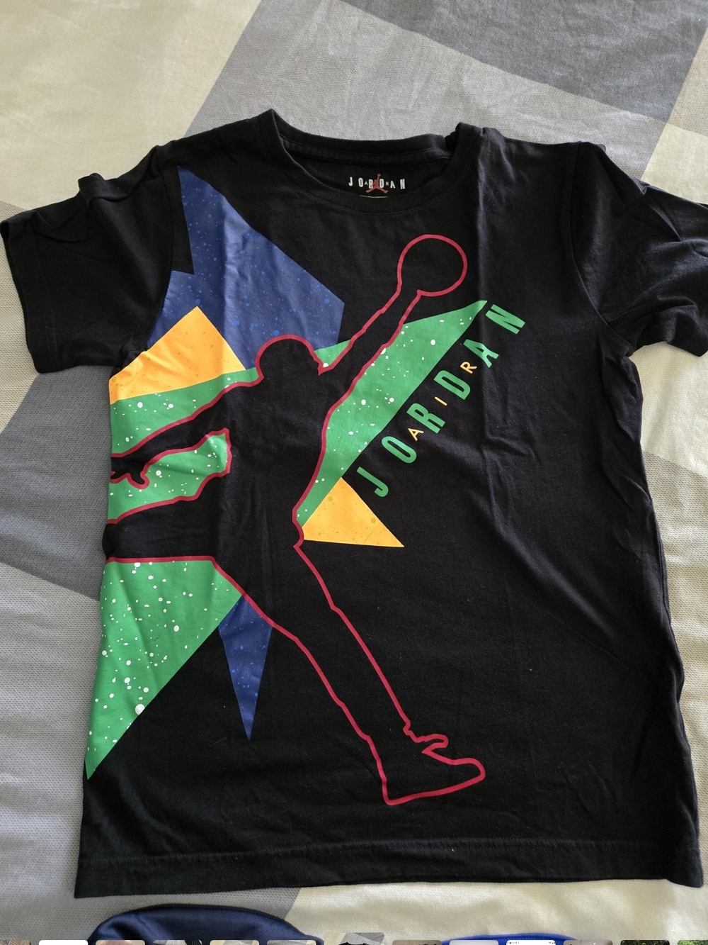 Jordan Black Tee with Neon Pink Jumpman and Green Accents